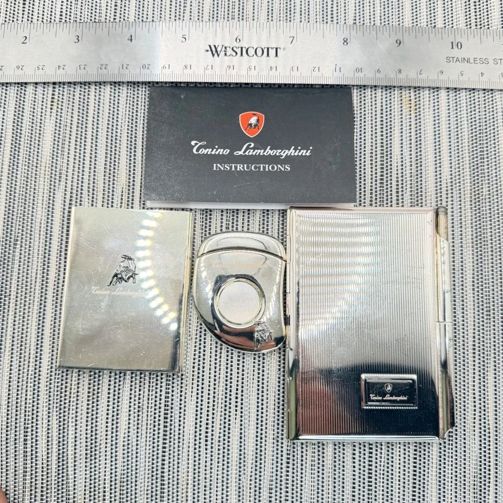 Tonino‎ Lamborghini Silver Tone Notebook Pen Cigar Cutter & Mirror Luxury Set